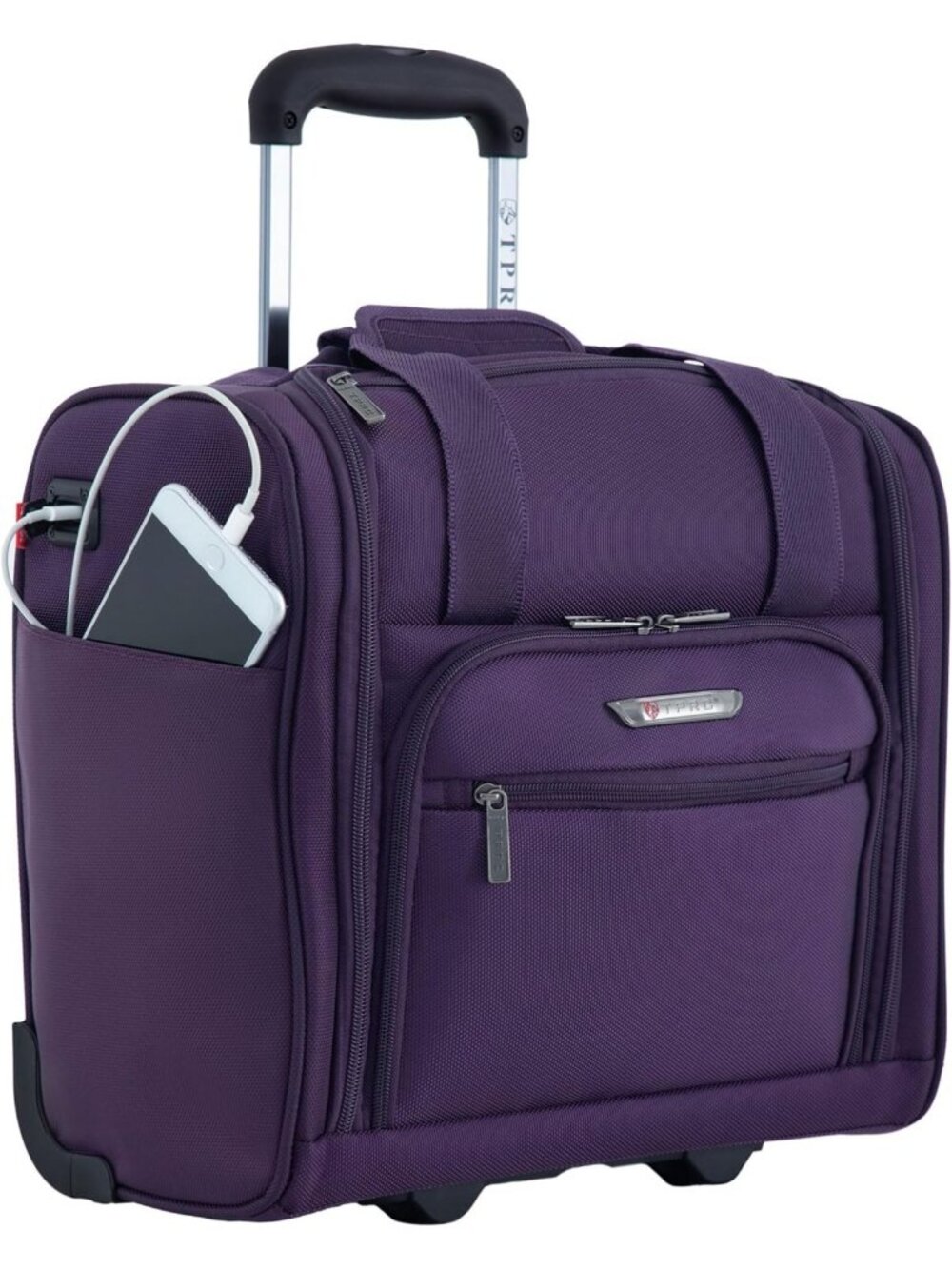 15” Underseat Carry-On Luggage, Airline Approved, USB Charging Port, Purple